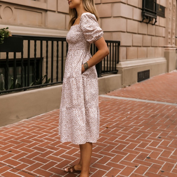 NWT Fashion Jackson x Amazon The Drop White Prairie Dot Midi Tiered Dress - Picture 3 of 12